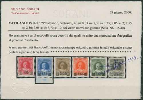 Vatikan 1934 Papst Pius XI mit Aufdruck 39/44 postfrisch geprüft Fotoattest
