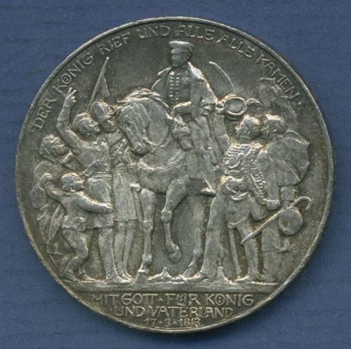 Preußen 3 Mark 1913 A, 100 Jahre Befreiungskriege, J 110 fast st (m6796)