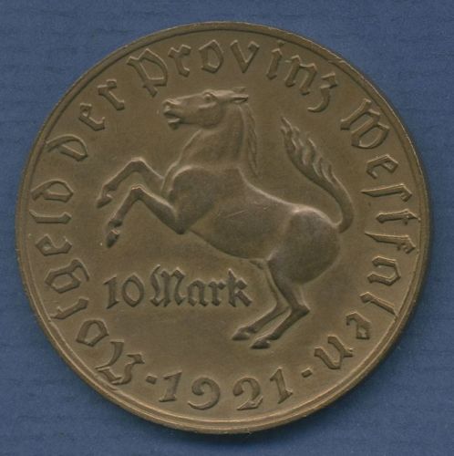 Westfalen 10 Mark 1921 Bronze, Freiherr v. Stein, J N13 vz (m6799)