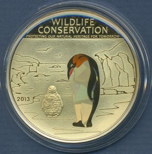 Cook-Inseln 1 Dollar 2013, Tierschutz Kaiserpinguin, Prisma, PP (m6812)