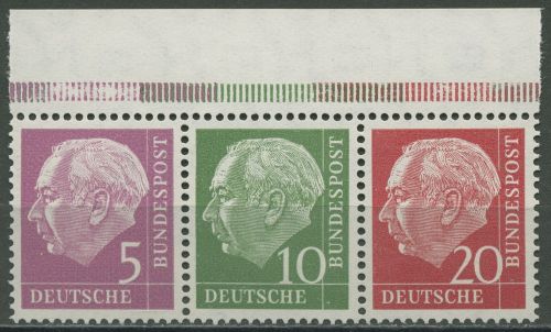 Bund 1960 Heuss/Ziffer (WZ lg.) Zusammendruck Oberrand W 20 YII OR postfrisch