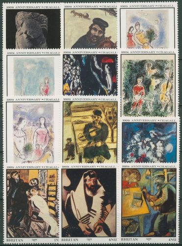 Bhutan 1987 Gemälde Marc Chagall 1038/49 postfrisch