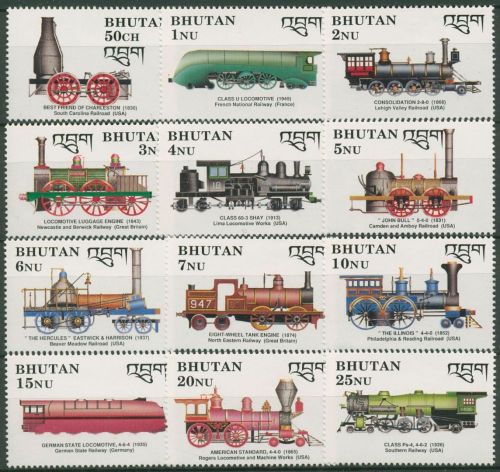 Bhutan 1990 Eisenbahn Lokomotiven Dampflokomotiven 1218/29 postfrisch