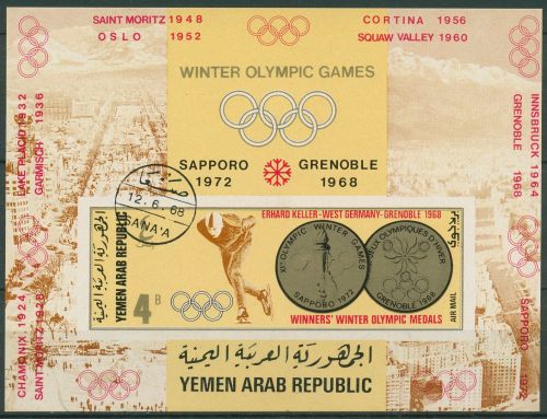 Jemen (Nordjemen) 1968 Goldmedaillen Olympiade Block 74 B gestempelt (C65000)