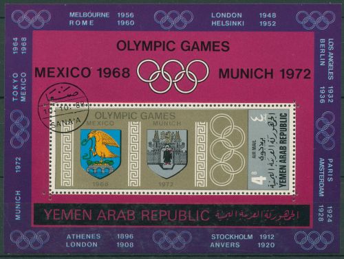 Jemen (Nordjemen) 1968 Olympiade Austragungsorte Block 85 gestempelt (C65001)