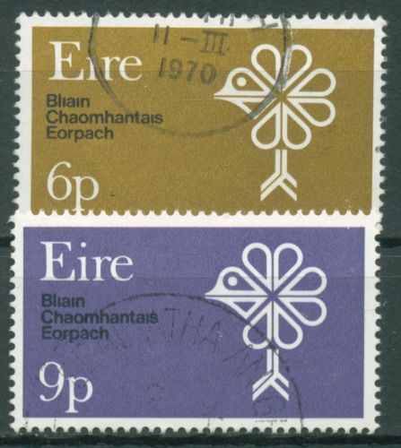 Irland 1970 Europäisches Naturschutzjahr Kleeblatt Vogel 237/38 gestempelt