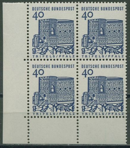 Bund 1964/65 Bauwerke klein, Burg Trifels/Pfalz 457 4er-Block Ecke 3 postfrisch