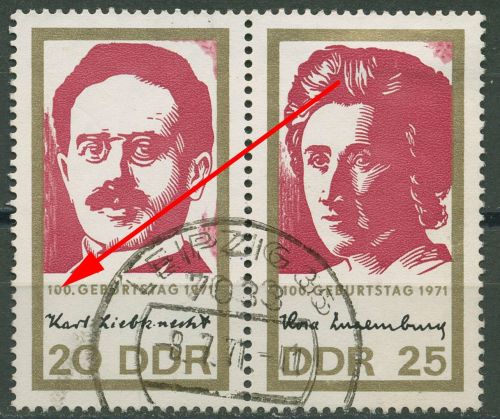 DDR 1971 100. Geb. Liebknecht/Luxemburg Plattenfehler 1650 F 45 i ZD gestempelt