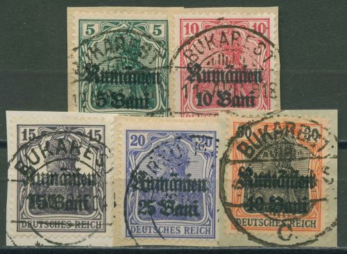 Militärverwaltung in Rumänien 1918 Germania mit Aufdruck 8/12 Briefstücke