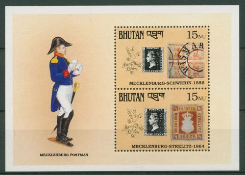 Bhutan 1990 STAMP WORLD 150 Jahre Briefmarken Block 291 postfrisch (C65035)