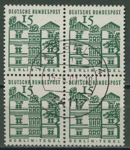 Bund 1964/65 Bauwerke klein, Berlin Tegel 455 a 4er-Block gestempelt