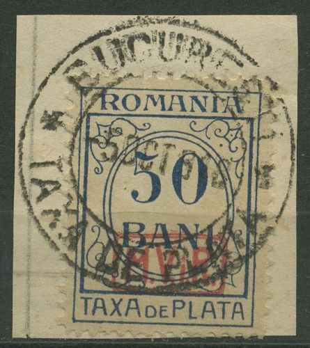 Militärverwaltung in Rumänien 1918 Portomarke P 5 gestempelt, Briefstück