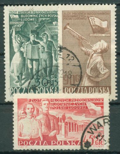 Polen 1952 Treffen der jungen Bestarbeiter 757/59 gestempelt