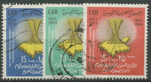 Libyen 1972 Zusammenschluss arabischer Staaten Rutenbündel 389/91 gestempelt
