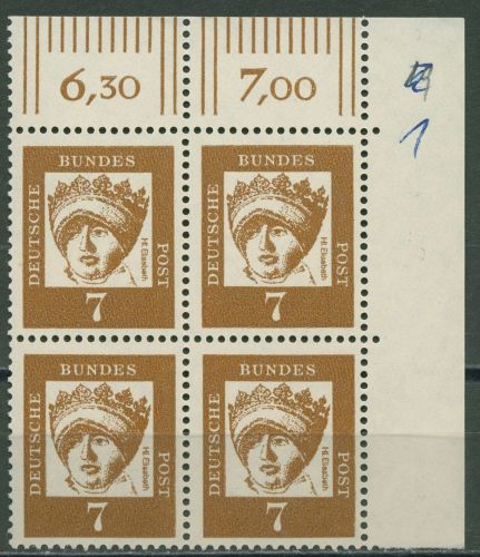 Bund 1961 Bedeutende Deutsche 348 y W OR 4er-Block Ecke 2 postfrisch