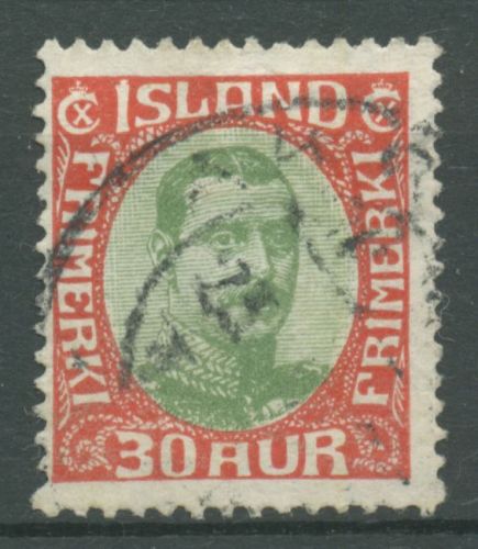 Island 1920 König Christian X. im Oval 93 gestempelt