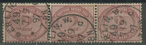 Dt. Reich 1875 Ziffer im Oval 37 e 3er-Streifen gestempelt geprüft, kl. Fehler