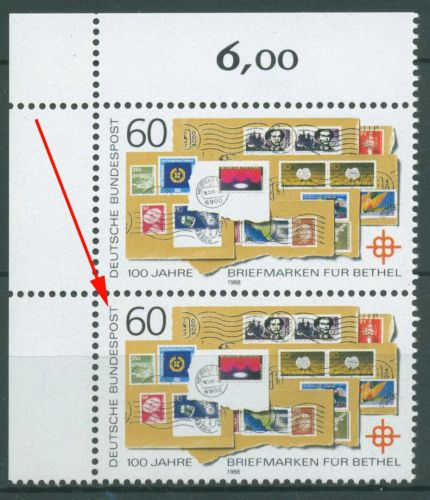 Bund 1988 Briefmarkenspendenaktion Bethel Plattenfehler 1395 I Paar postfrisch