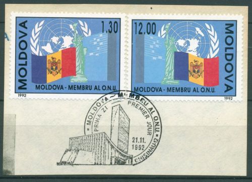 Moldawien 1992 Beitritt in die Vereinten Nationen UNO Flagge 39/40 Briefstück