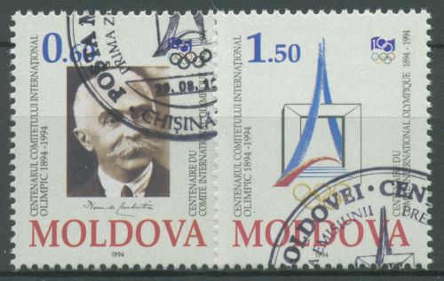 Moldawien 1994 Olympisches Komitee Pierre de Coubertin 126/27 gestempelt