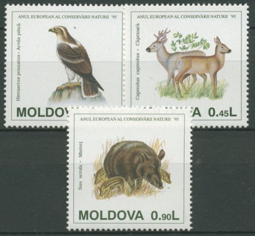 Moldawien 1995 Naturschutzjahr Tiere Adler Reh Wildschwein 158/60 postfrisch
