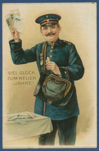 Viel Glück zum neuen Jahr Postbote Prägekarte, gelaufen 1911 (AK5354)