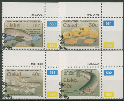 Ciskei 1989 Fische Forellenzucht 153/56 Ecke 2 Druckdatum gestempelt