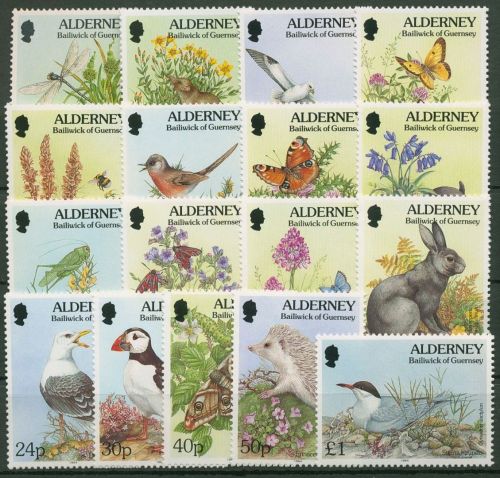 Alderney 1994 Natur Tiere Pflanzen Igel Maulwurf Schmetterling 65/81 postfrisch