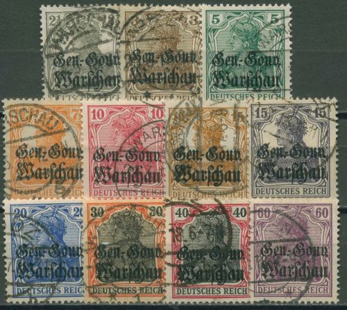 Deutsche Post in Polen 1916/17 Germania mit Aufdruck 6/16 gestempelt