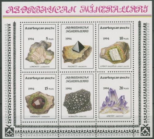 Aserbaidschan 1994 Mineralien Kleinbogen 136/39 K postfrisch (C12715)