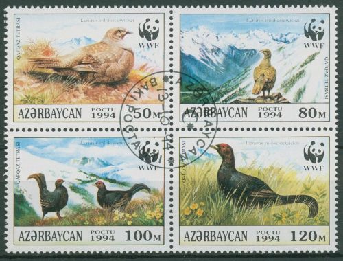 Aserbaidschan 1994 WWF Naturschutz Tiere Birkhuhn 161/64 ZD gestempelt (C65321)
