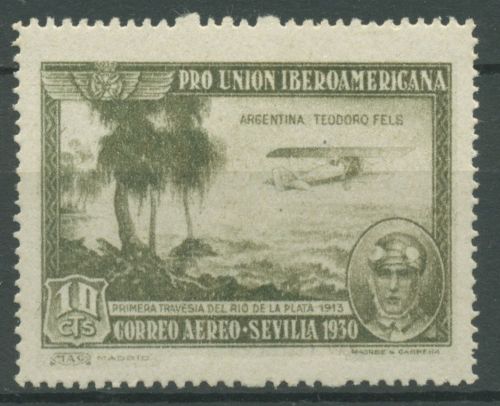 Spanien 1930 Ibero-Amerikanische Ausstellung Flugzeug über La Plata 555 mit Falz