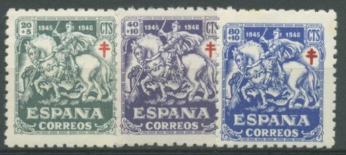 Spanien 1945 Kampf gegen Tuberkulose Drachentöter 931/33 postfrisch, Mängel