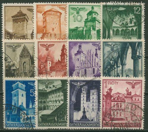 Generalgouvernement 1940 Freimarken Bauwerke 40/51 gestempelt
