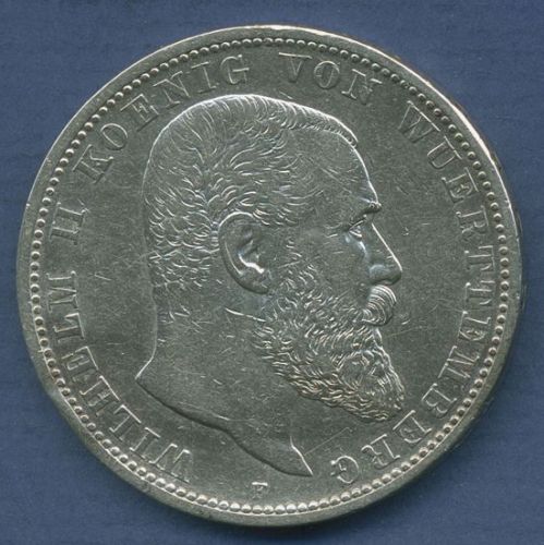 Württemberg 5 Mark 1904 F, König Wilhelm II., J 176 ss (m6829)
