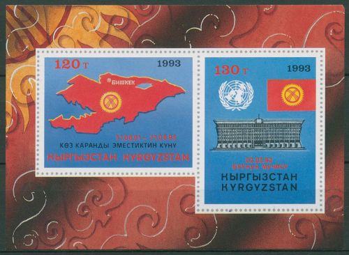 Kirgisien 1994 Unabhängigkeit Aufnahme in die UNO Block 3 postfrisch (C65348)