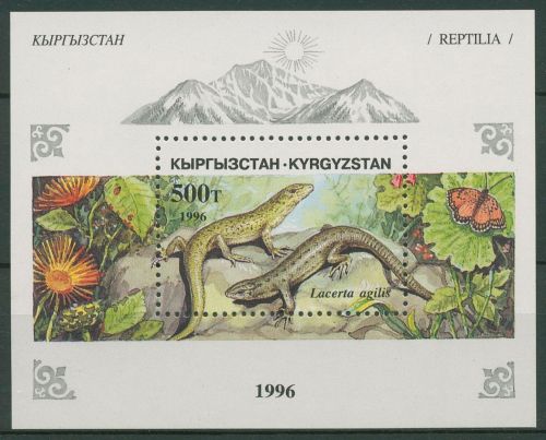 Kirgisien 1996 Tiere Reptilien Zauneidechse Block 16 postfrisch (C65352)