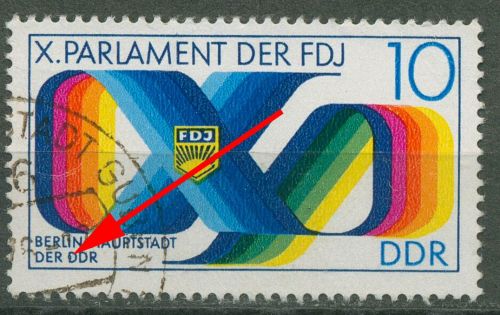 DDR 1976 Parlament der FDJ mit Plattenfehler 2133 F 27 gestempelt