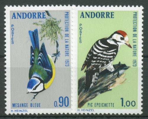 Andorra (frz.) 1973 Naturschutz Tiere Vögel Meise Specht 253/54 postfrisch