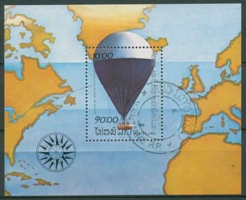 Laos 1983 200 Jahre Luftfahrt Ballon Double Eagle Block 94 gestempelt (C65418)
