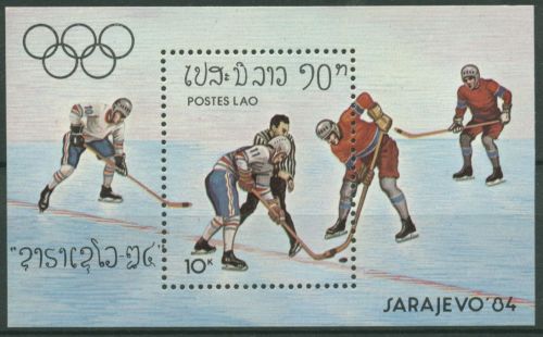 Laos 1984 Olympische Winterspiele Sarajevo Eishockey Block 99 postfrisch(C30300)