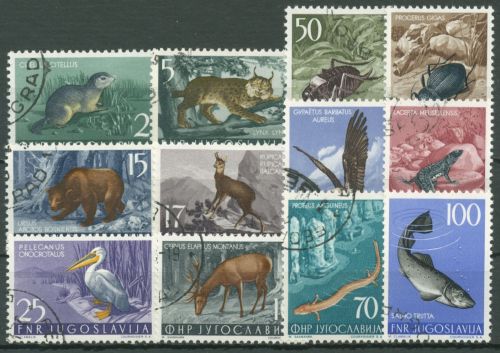 Jugoslawien 1954 Tiere Bartgeier, Braunbär, Lachsforelle 738/49 gestempelt