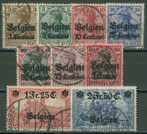 Landespost in Belgien 1914/16 Germania mit Aufdruck 1/9 gestempelt