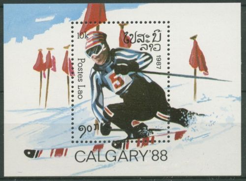 Laos 1987 Olympische Winterspiele Calgary Slalom Block 114 postfrisch (C30297)