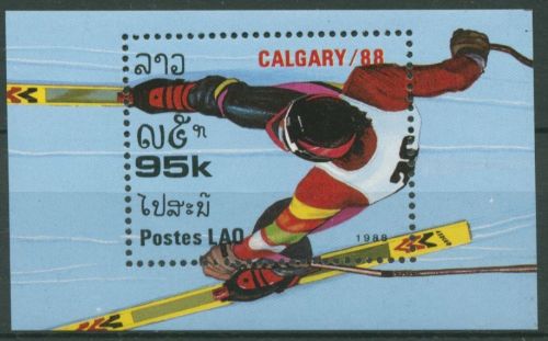 Laos 1988 Olympische Winterspiele Calgary Ski Block 120 postfrisch (C30293)