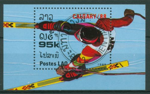 Laos 1988 Olympische Winterspiele Calgary Ski Block 120 gestempelt (C65501)