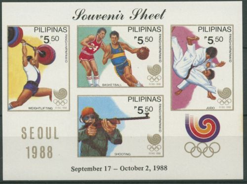 Philippinen 1988 Olympiade Seoul: Basketball Judo Block 34 postfrisch (C6768)