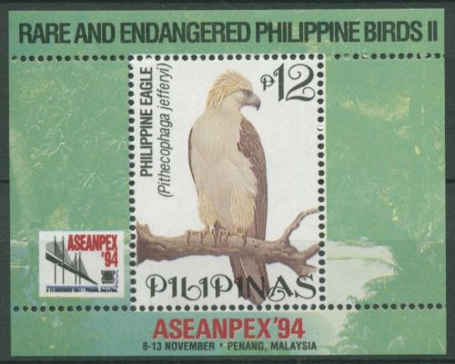 Philippinen 1994 ASEANPEX Bedrohte Vögel Affenadler Block 79 postfrisch (C6772)