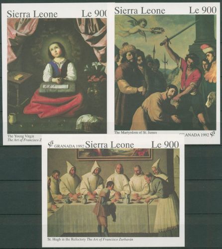 Sierra Leone 1992 GRANADA Gemälde von Zurbarán Block 192/94 postfrisch (C42181)