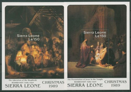 Sierra Leone 1989 Weihnachten Gemälde Rembrandt Block 118/19 postfrisch (C42182)